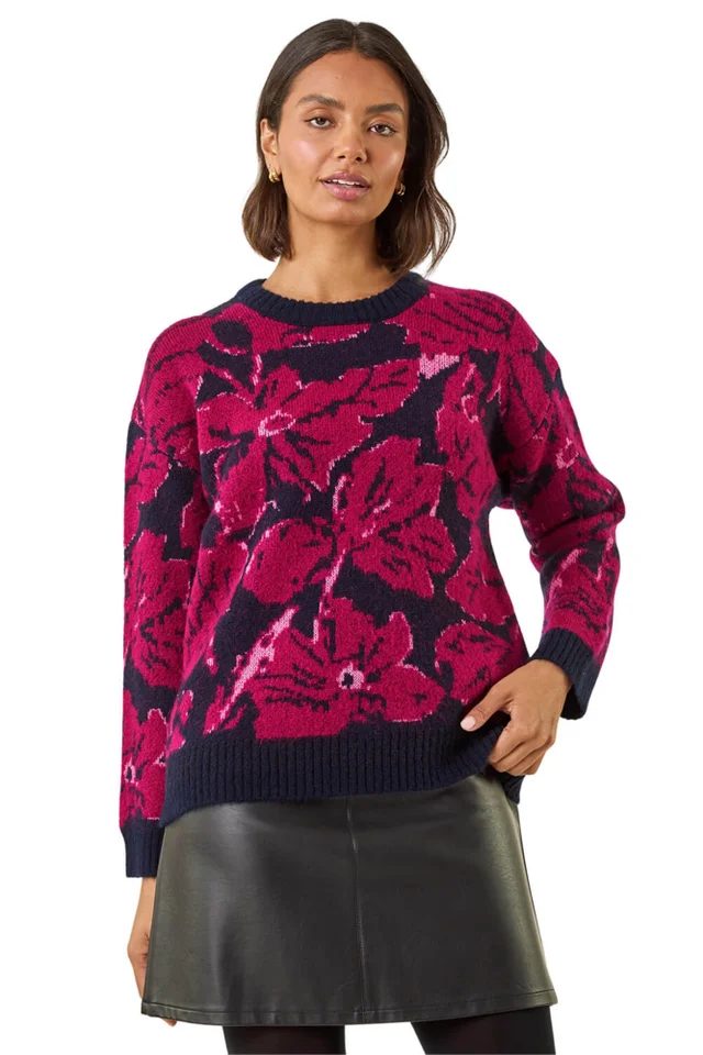 Roman Maroon Floral Print Knit Jumper