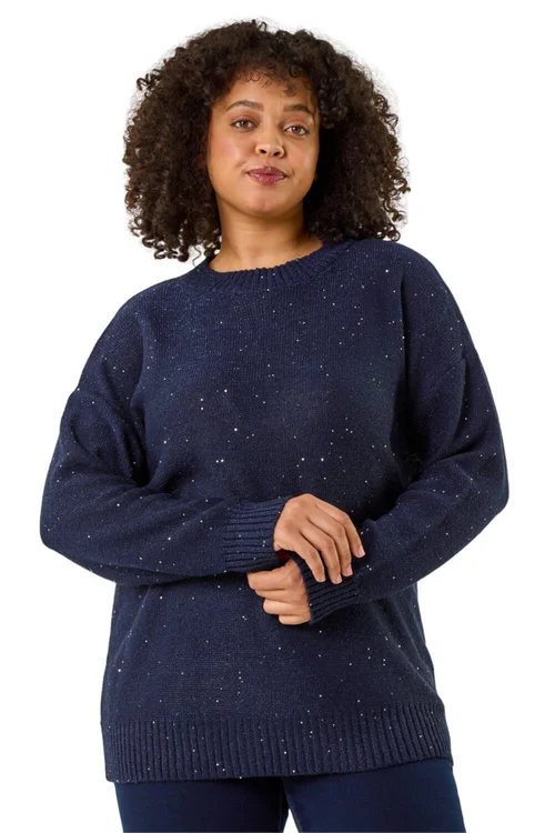 Roman Navy Curve Hotfix Longline Knit Jumper - 16 Image 1