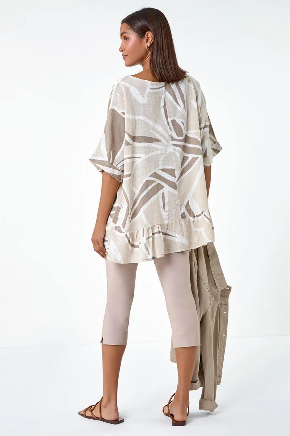 Roman Taupe Cotton Oversized Leaf Tunic Top - Medium Image 4