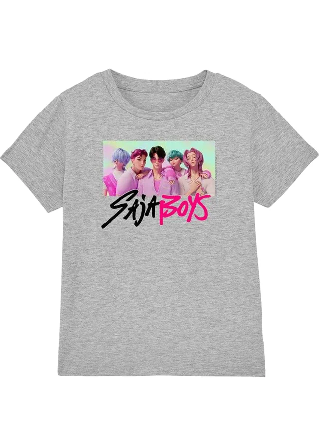 K-Pop Demon Hunters Kids Grey Saja Boys Photo Frame T-Shirt (3-13yrs)