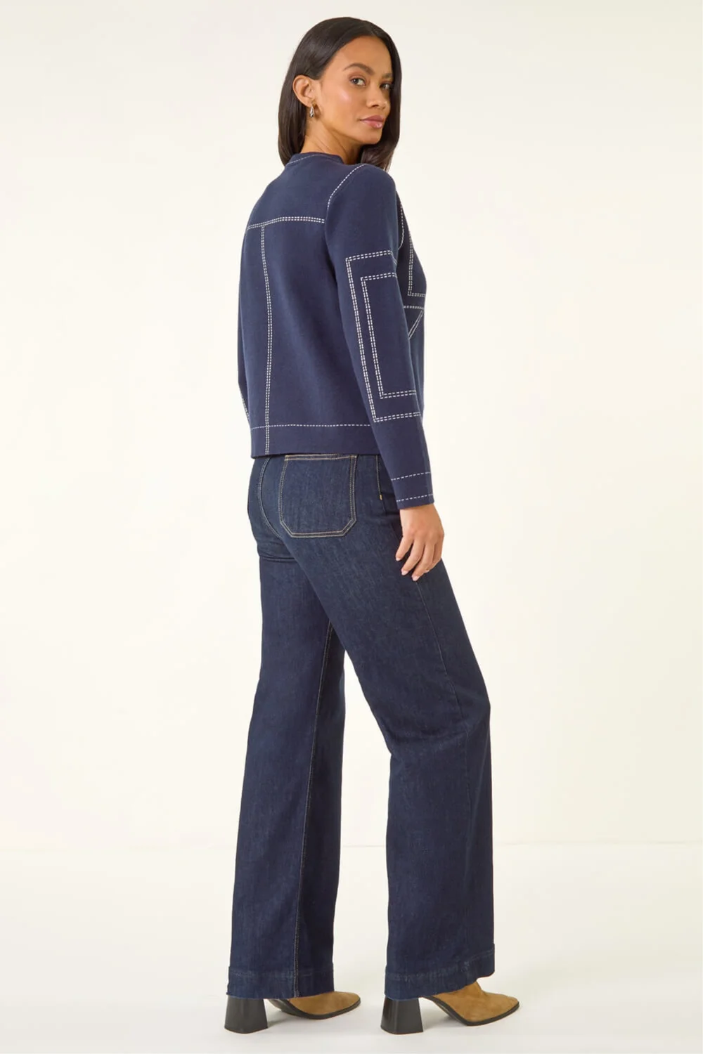 Dusk Navy Contrast Stitch Knitted Jacket - 18 Image 3