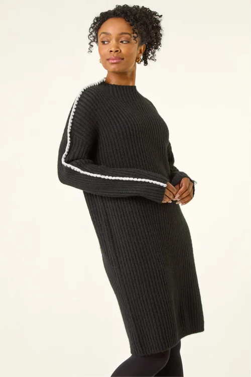 Roman Black Petite Ribbed Knitted Dress - 18 Image 1