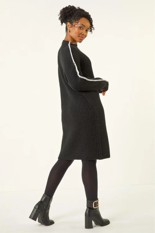 Roman Black Petite Ribbed Knitted Dress - 18 Image 3