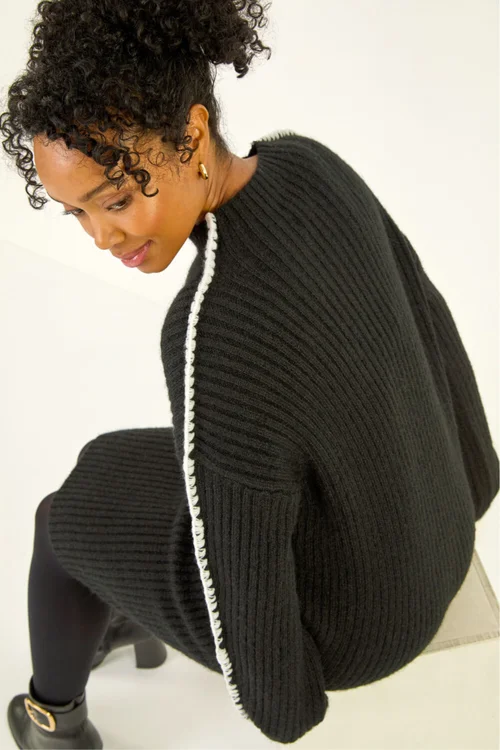 Roman Black Petite Ribbed Knitted Dress - 18 Image 4