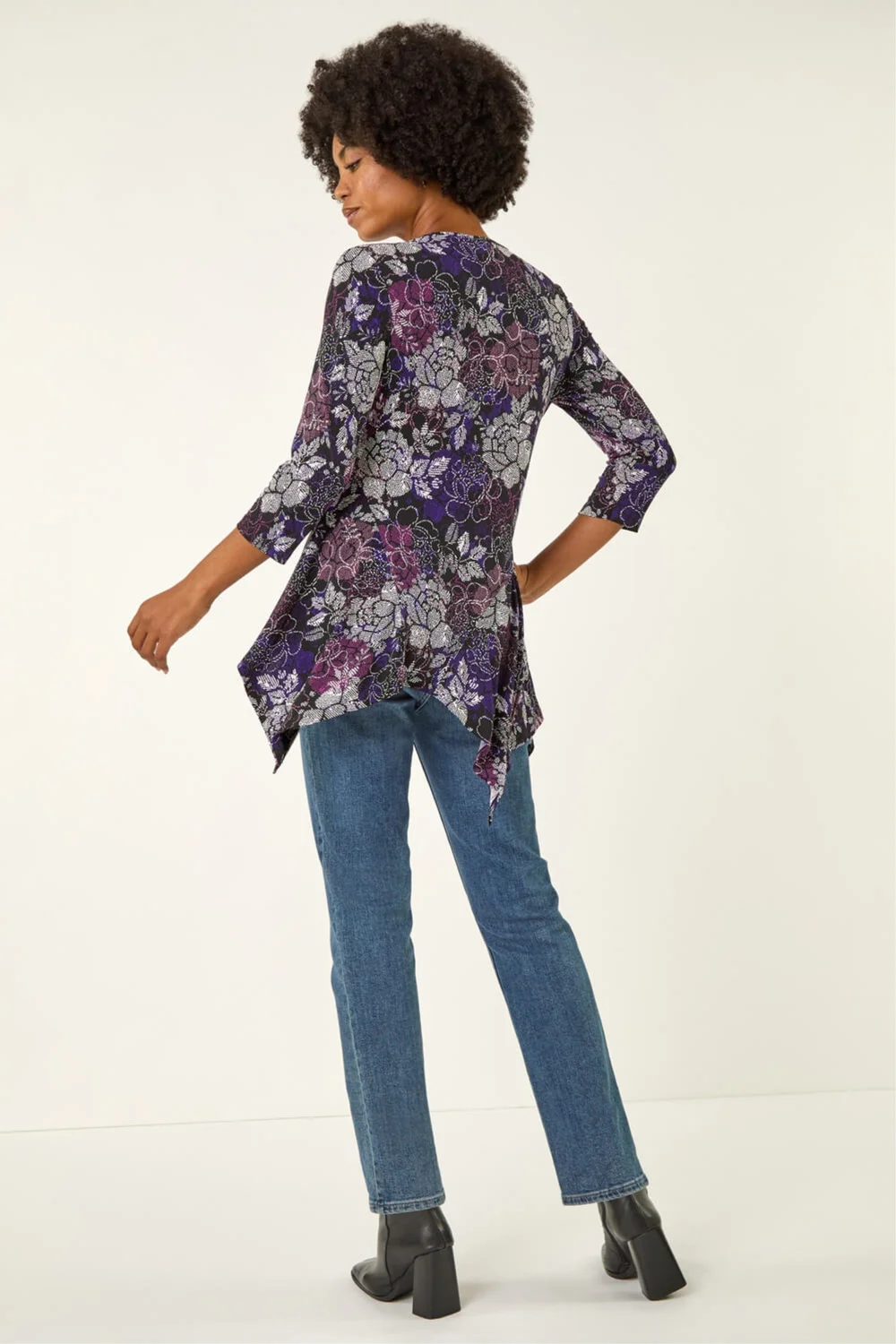 Roman Purple Floral Puff Print Hanky Hem Top - 10 Image 3