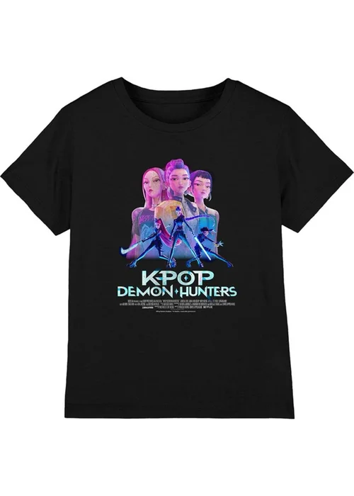K-Pop Demon Hunters Kids Black Huntr/X Poster T-Shirt (3-13yrs) - 7-8 Yrs Image 1
