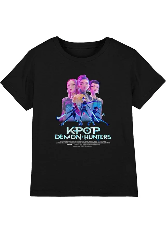 K-Pop Demon Hunters Kids Black Huntr/X Poster T-Shirt (3-13yrs)