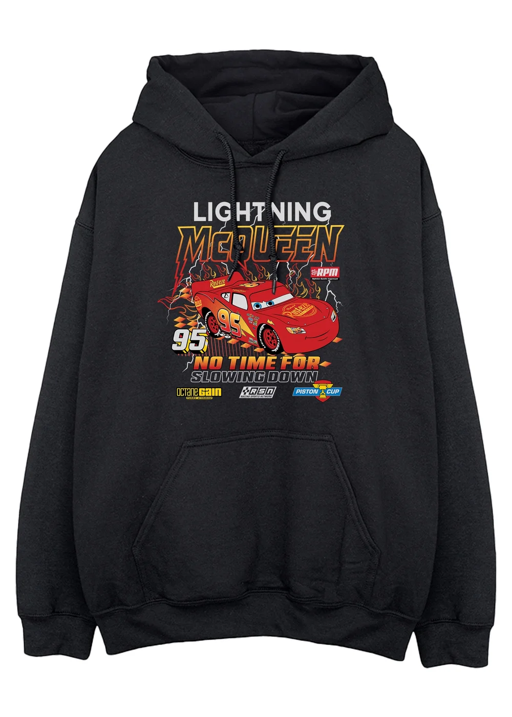 Spiral Galaxy Disney Cars Lightning McQueen No Time Black Graphic Hoodie - 2XL Image 1