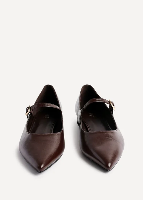 Linzi Seattle Brown Faux Leather Pointed Toe Mary Jane Flats - 3 Image 3