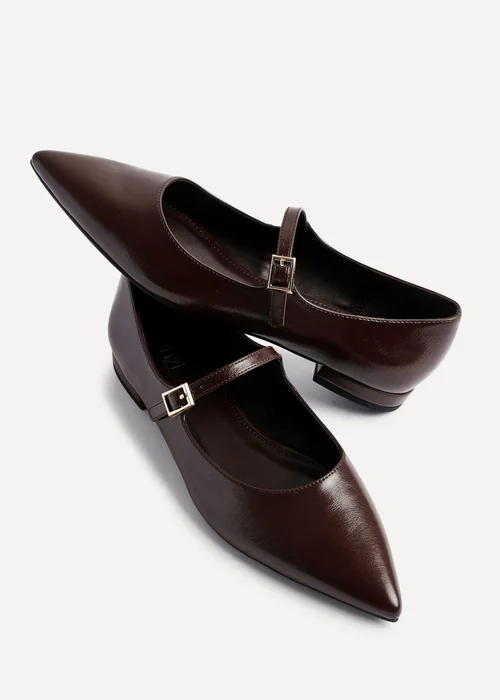 Linzi Seattle Brown Faux Leather Pointed Toe Mary Jane Flats - 3 Image 5