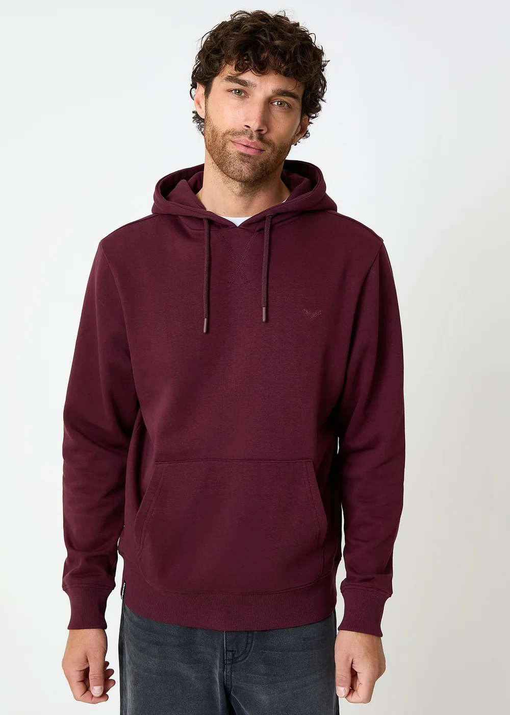 Threadbare Burgundy Cotton Blend Pullover Hoody - S Image 1
