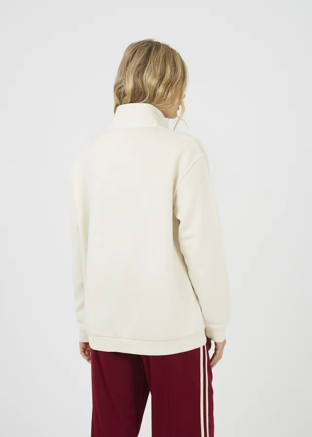 Brave Soul Cream Quarter Zip Funnel Neck Sweatshirt