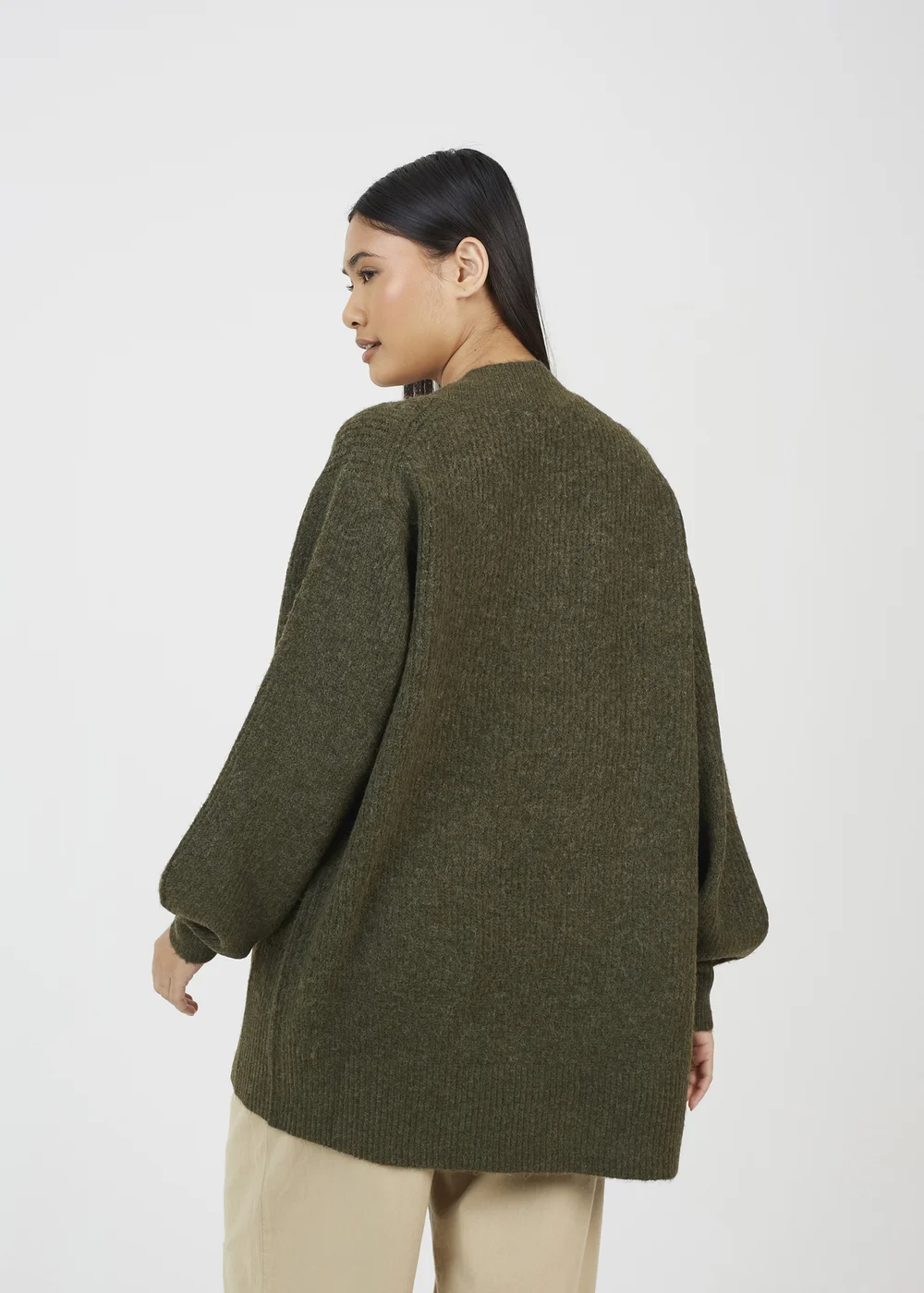 Brave Soul Khaki Fisherman Knit Dropped Shoulder Cardigan - S Image 2
