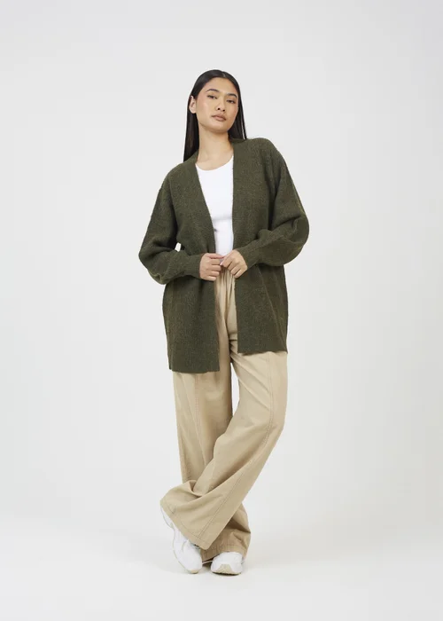 Brave Soul Khaki Fisherman Knit Dropped Shoulder Cardigan - S Image 4