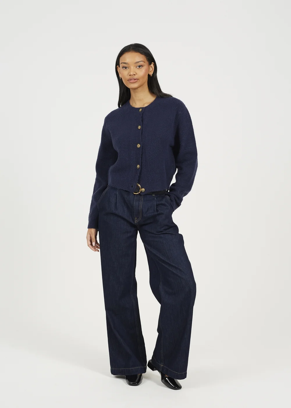 Brave Soul Navy Round Neck Jersey Knit Cardigan - L Image 4