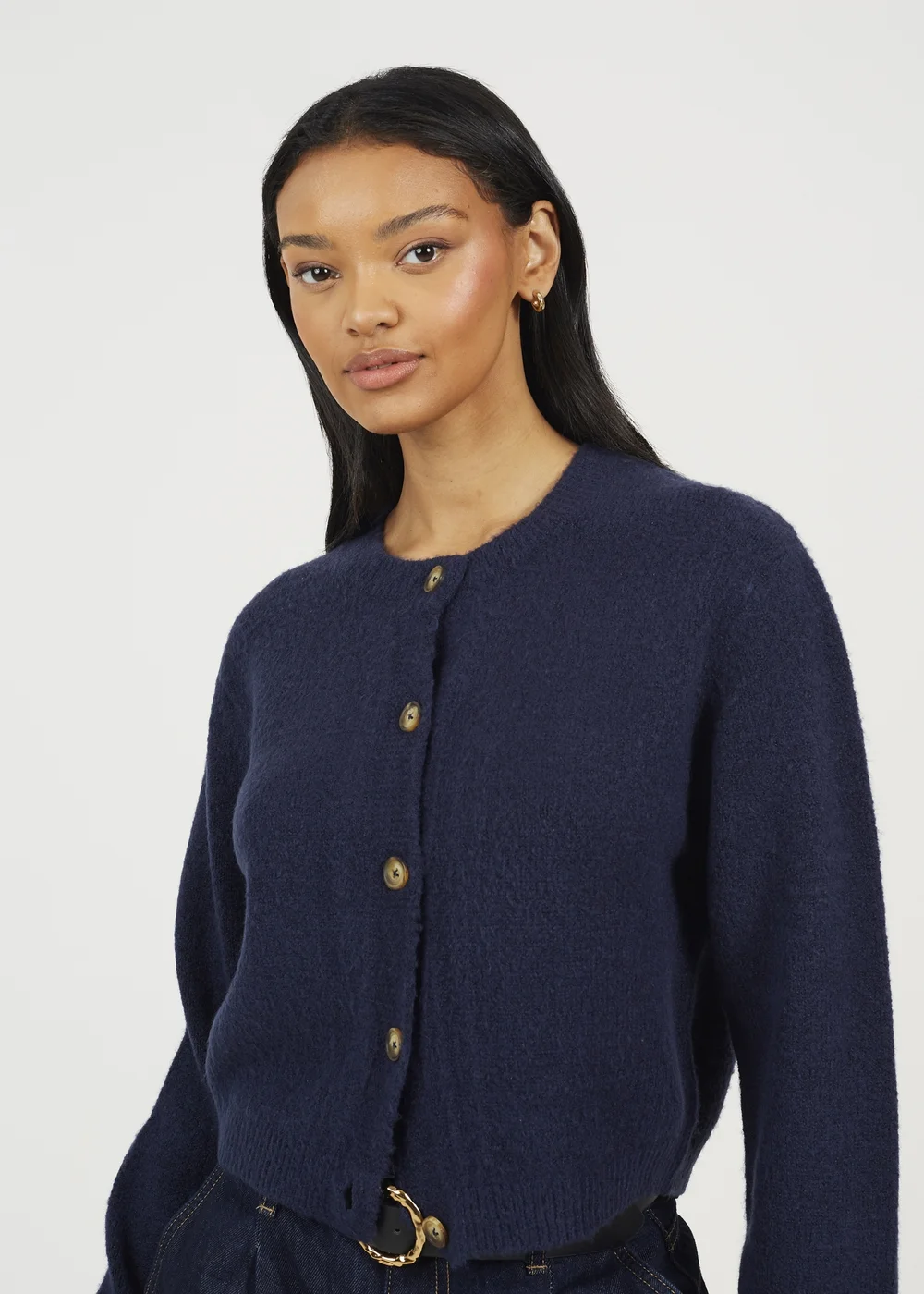 Brave Soul Navy Round Neck Jersey Knit Cardigan - L Image 3