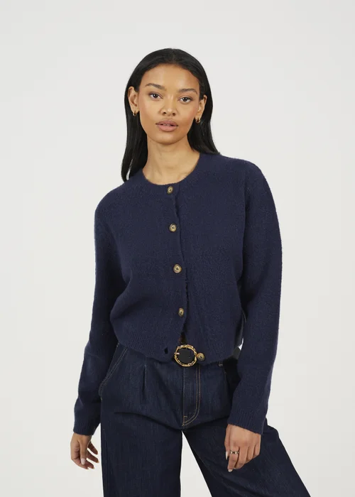 Brave Soul Navy Round Neck Jersey Knit Cardigan - L Image 1