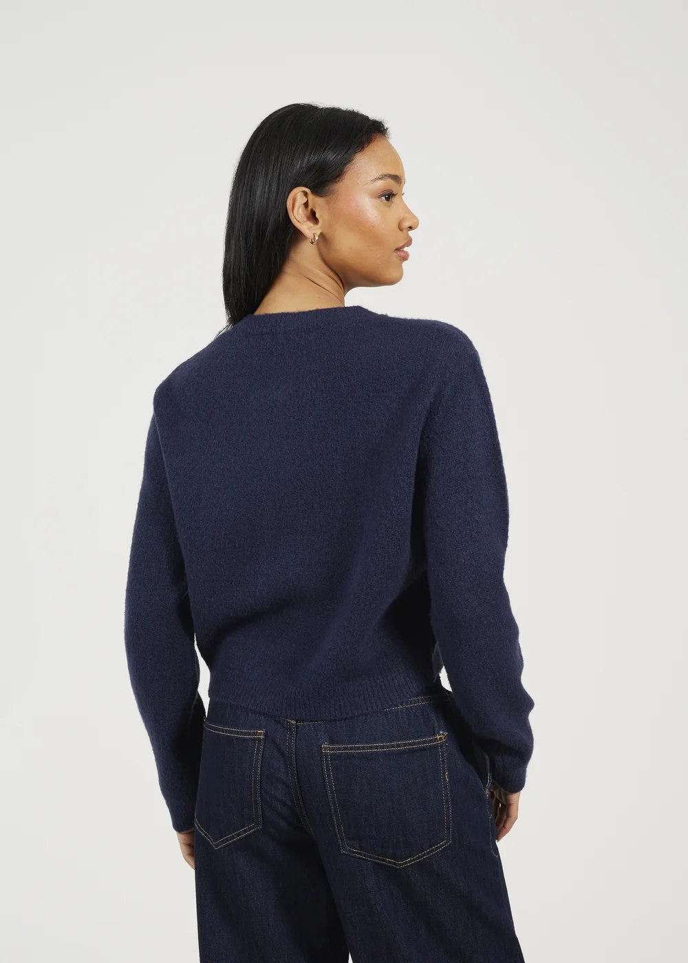 Brave Soul Navy Round Neck Jersey Knit Cardigan - L Image 2