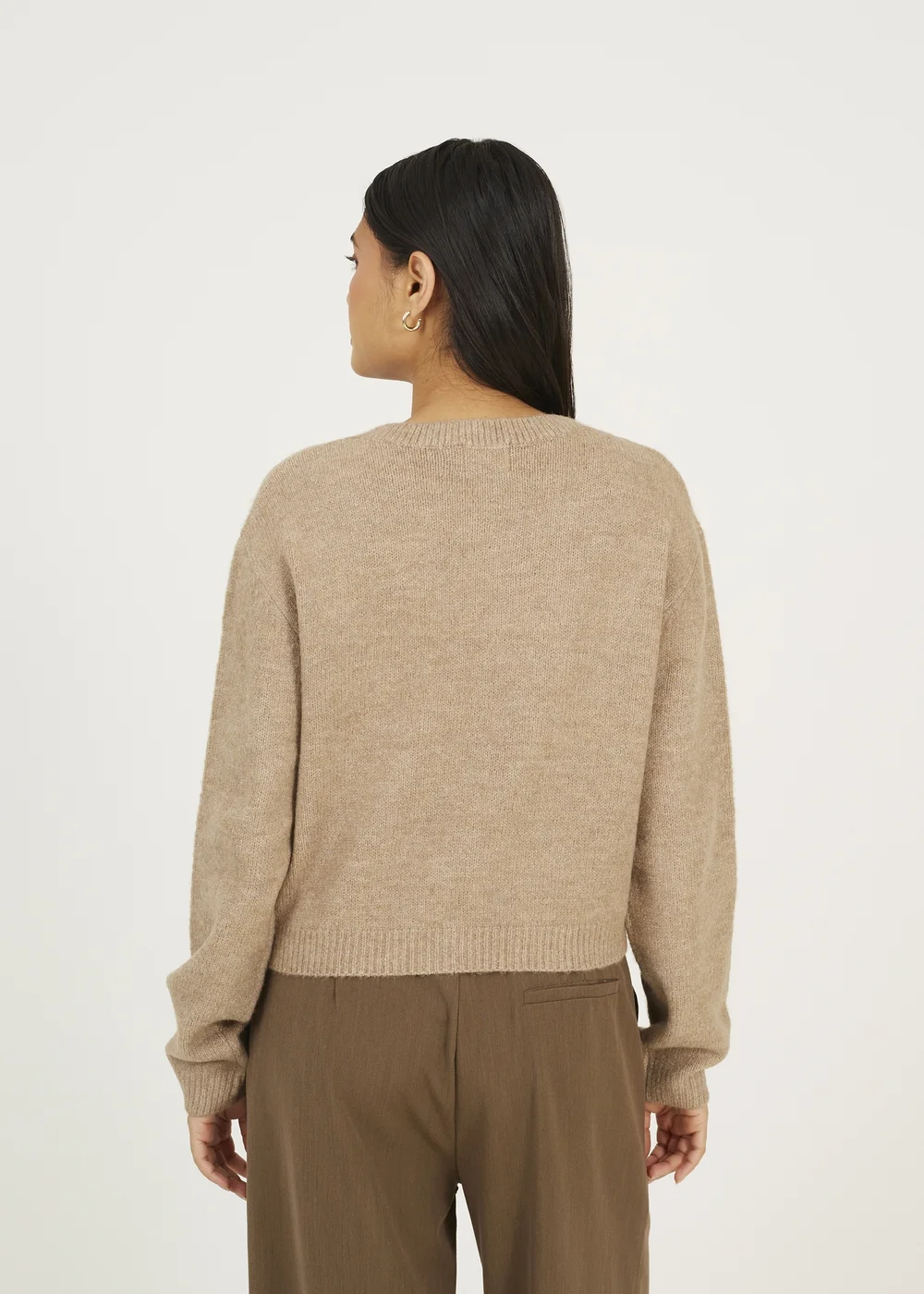 Brave Soul Taupe Round Neck Jersey Knit Cardigan - S Image 2