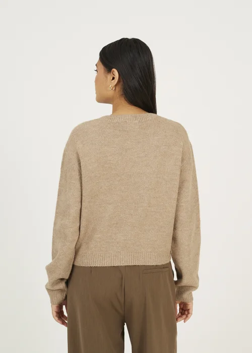 Brave Soul Taupe Round Neck Jersey Knit Cardigan - S Image 2
