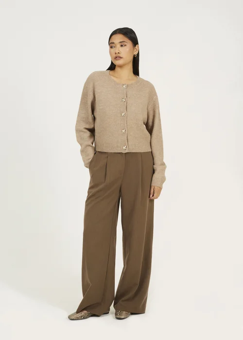 Brave Soul Taupe Round Neck Jersey Knit Cardigan - S Image 4