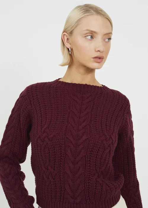 Brave Soul Burgundy Crew Neck Cable Knit Jumper - XS Image 3