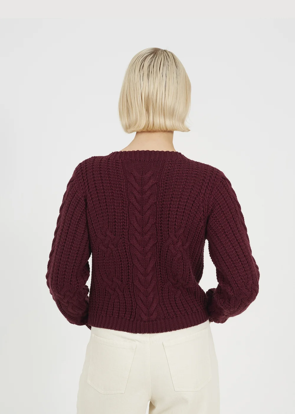 Brave Soul Burgundy Crew Neck Cable Knit Jumper - XS Image 2