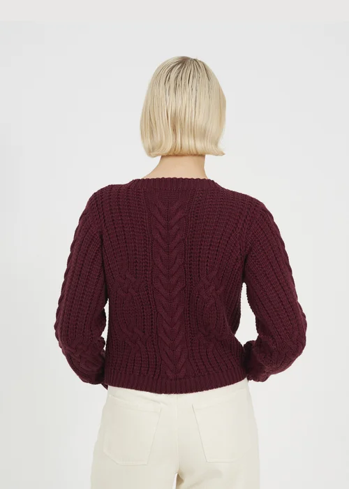 Brave Soul Burgundy Crew Neck Cable Knit Jumper - XS Image 2