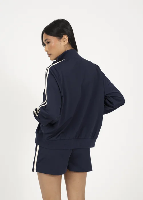 Brave Soul Navy Side Stripe Zip Through Sweatshirt - M Image 2