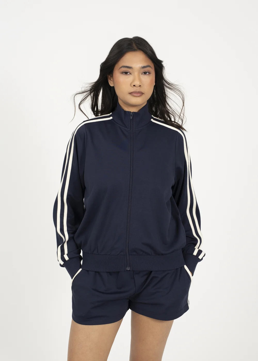 Brave Soul Navy Side Stripe Zip Through Sweatshirt - M Image 1