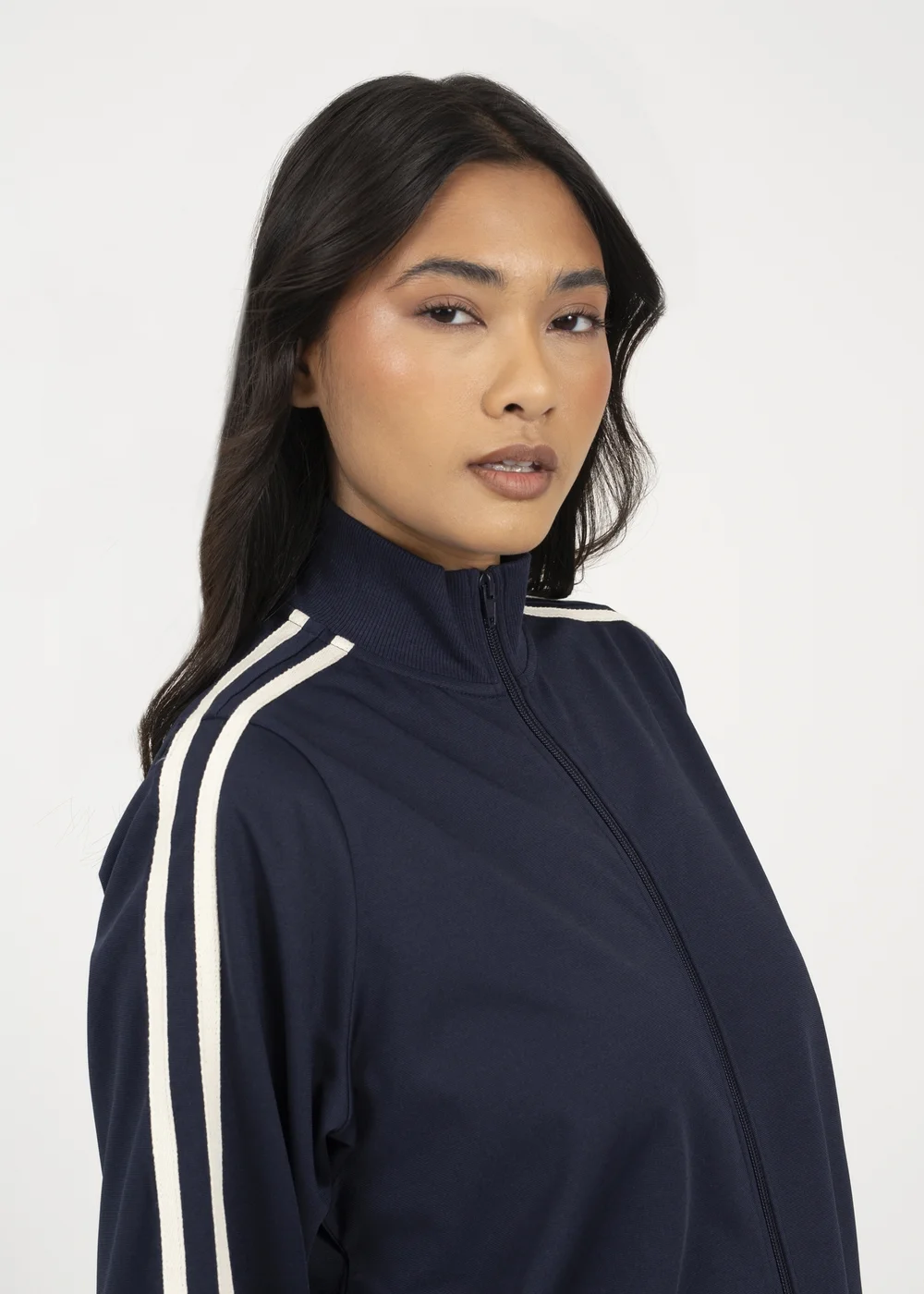 Brave Soul Navy Side Stripe Zip Through Sweatshirt - M Image 3