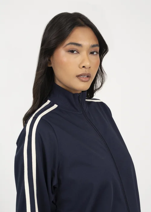 Brave Soul Navy Side Stripe Zip Through Sweatshirt - M Image 3
