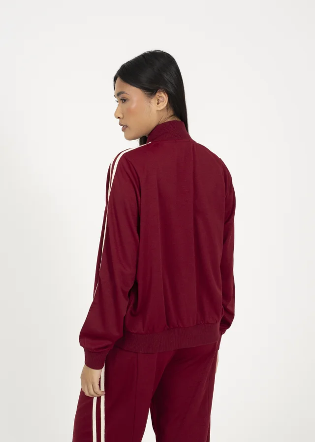Brave Soul Burgundy Side Stripe Zip Through Sweatshirt