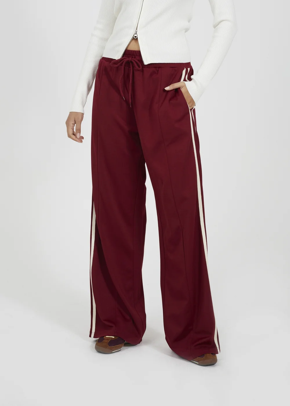Brave Soul Burgundy Side Stripe Wide Leg Joggers - XL Image 1