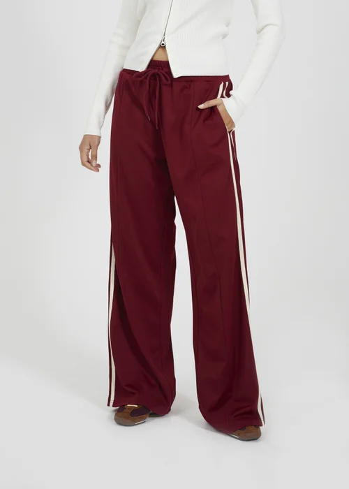 Brave Soul Burgundy Side Stripe Wide Leg Joggers - XL Image 1