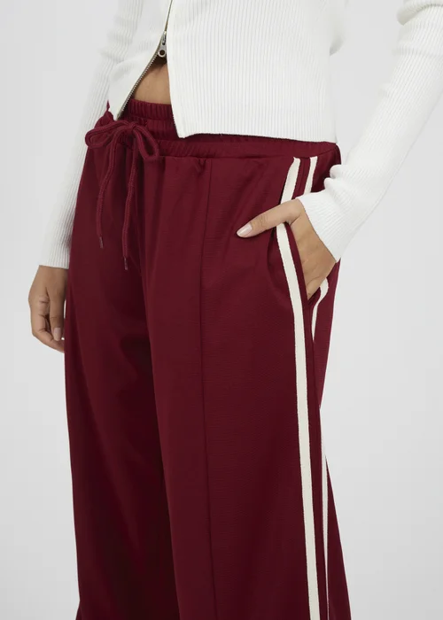 Brave Soul Burgundy Side Stripe Wide Leg Joggers - XL Image 3