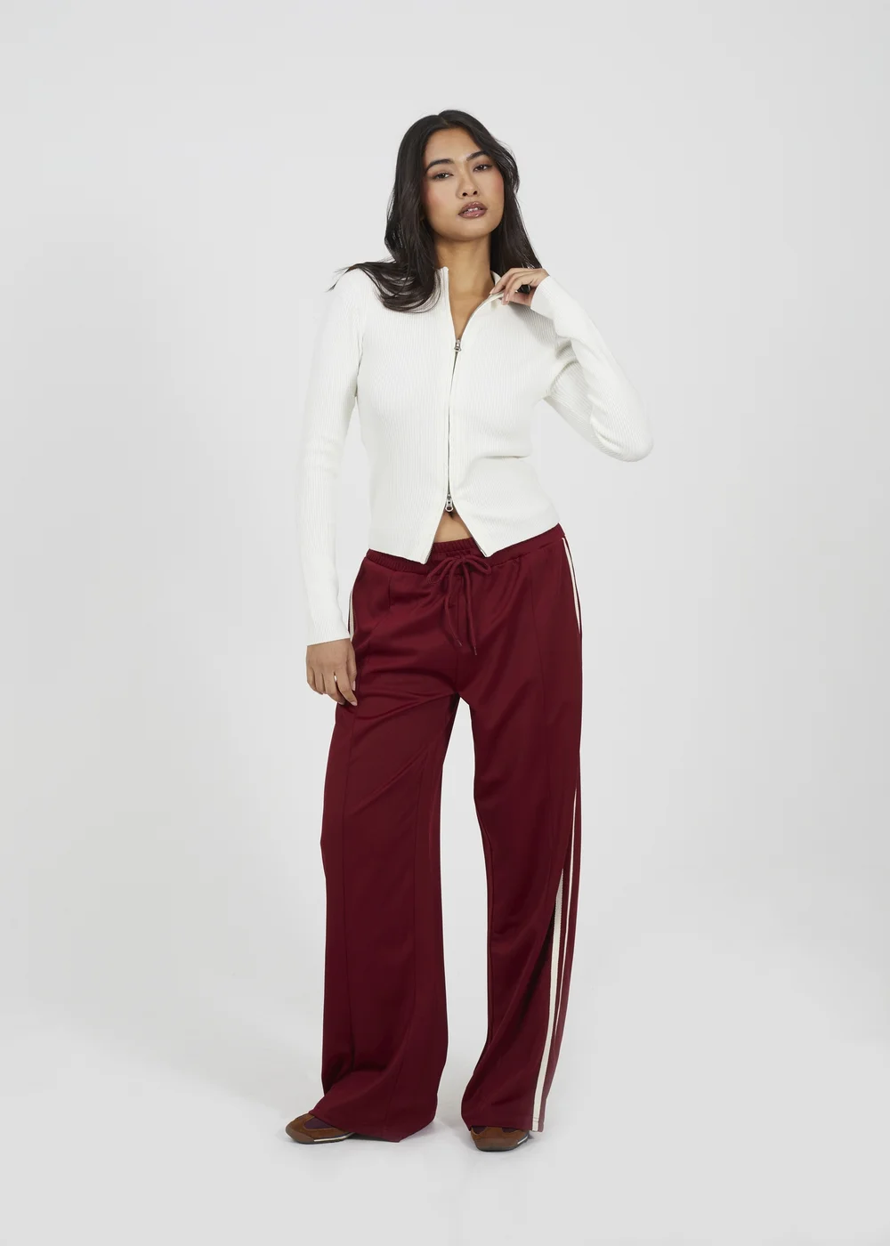 Brave Soul Burgundy Side Stripe Wide Leg Joggers - XL Image 4