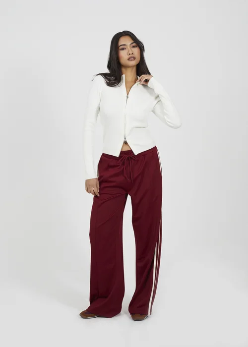 Brave Soul Burgundy Side Stripe Wide Leg Joggers - XL Image 4
