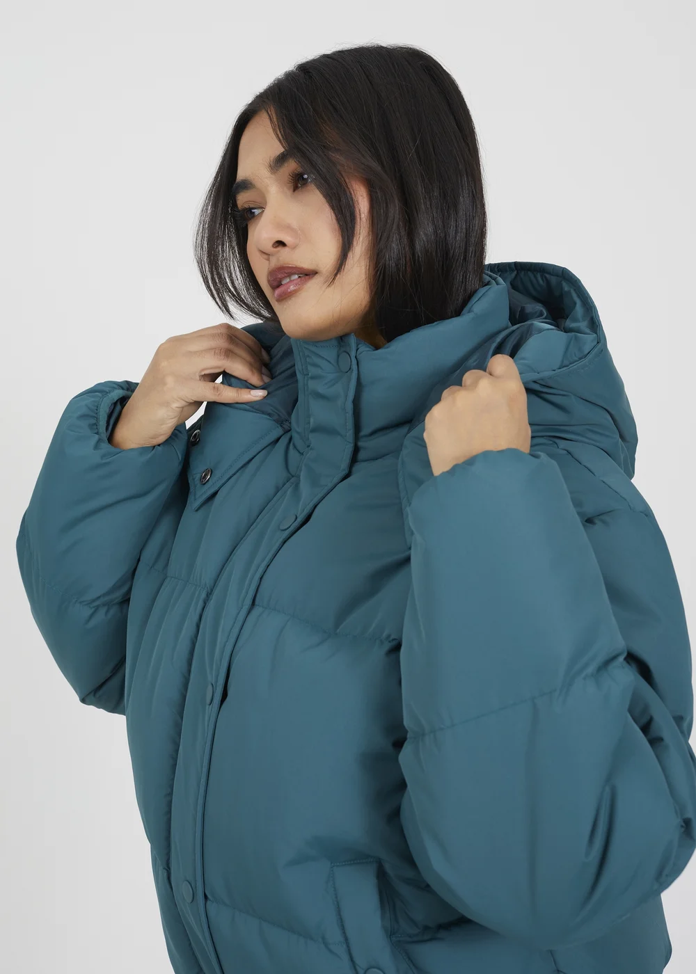 Brave Soul Teal Oversized Hooded Short Puffer Jacket - 16 Image 3