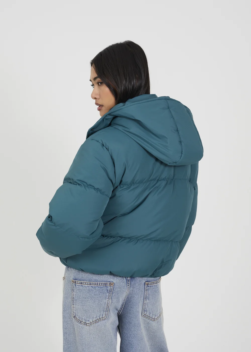 Brave Soul Teal Oversized Hooded Short Puffer Jacket - 16 Image 2