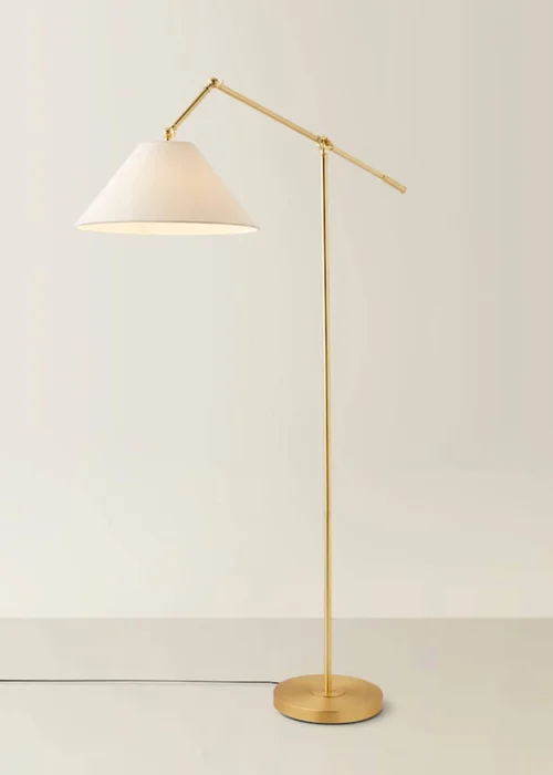 ValueLights Layla Brushed Gold Adjustable Floor Lamp with Linen Shade - One Size Image 6
