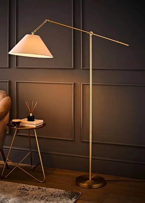ValueLights Layla Brushed Gold Adjustable Floor Lamp with Linen Shade - One Size Image 2