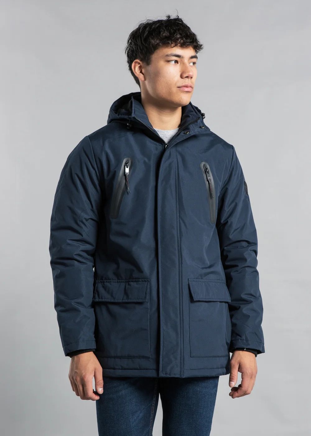 Tokyo Laundry Navy Hooded Padded PVC-Coated Jacket - S Image 1