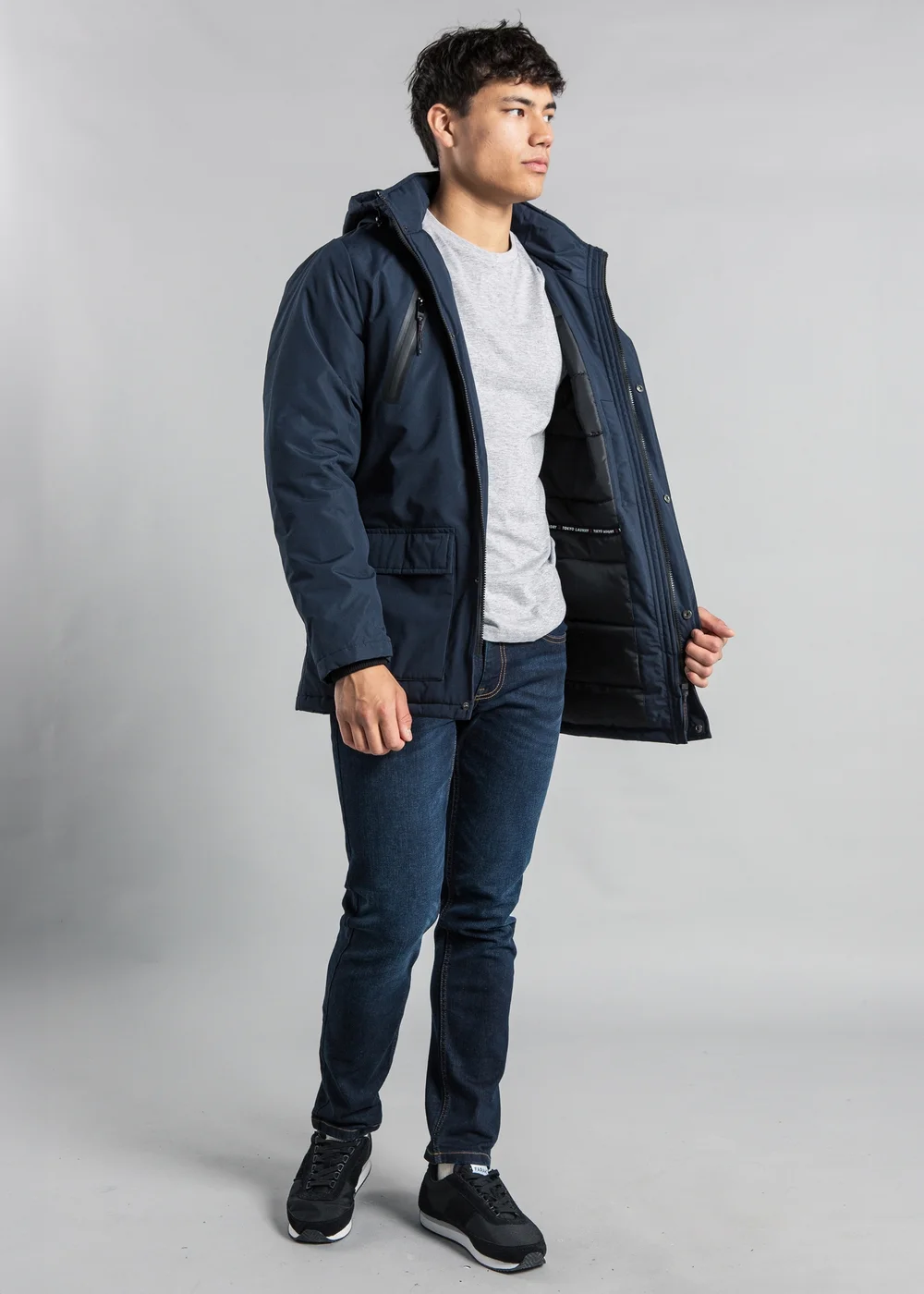 Tokyo Laundry Navy Hooded Padded PVC-Coated Jacket - S Image 3