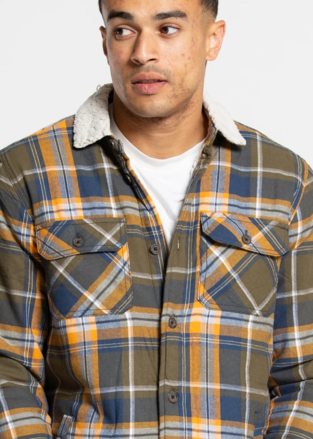 Tokyo Laundry Khaki Checked Padded Shirt With Sherpa Lining - S Image 2