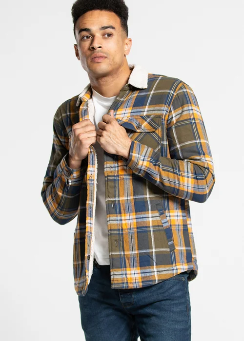 Tokyo Laundry Khaki Checked Padded Shirt With Sherpa Lining - S Image 1