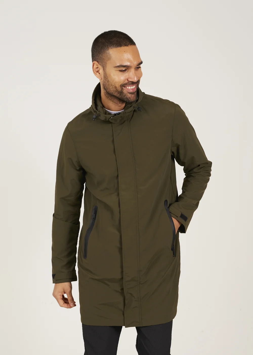 Brave Soul Khaki Lightweight Hooded Parka Jacket - S Image 1