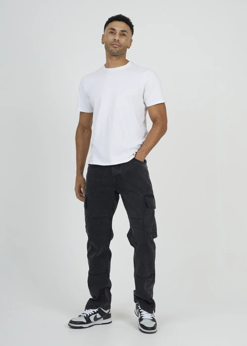 Brave Soul Charcoal Cargo Style Denim Jeans With Side Hem Split Detail - 28/L34 Image 4