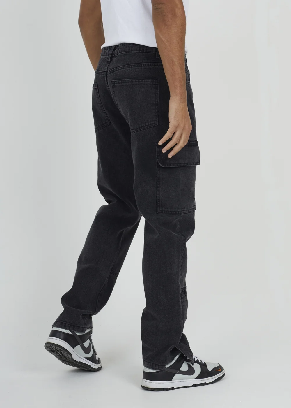 Brave Soul Charcoal Cargo Style Denim Jeans With Side Hem Split Detail - 28/L34 Image 2
