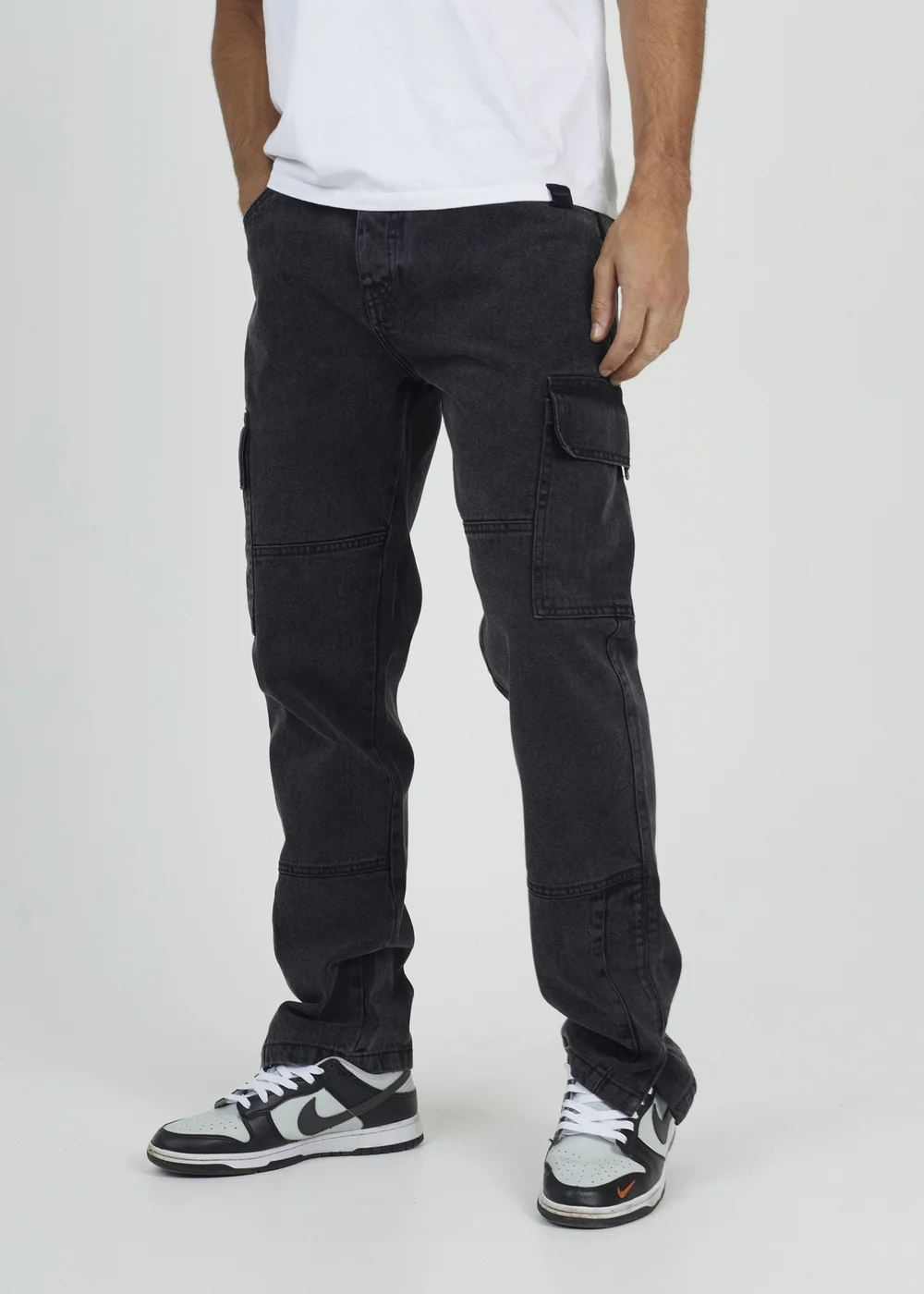 Brave Soul Charcoal Cargo Style Denim Jeans With Side Hem Split Detail - 28/L34 Image 1